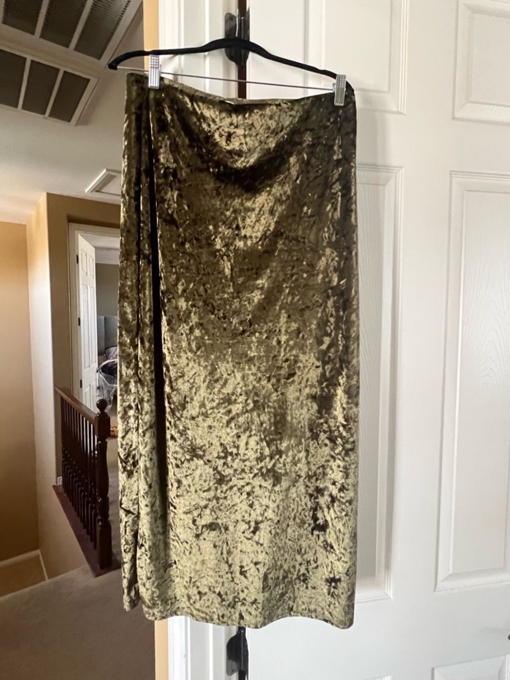 Kimchi Blue Olive Crushed Velvet Midi Skirt